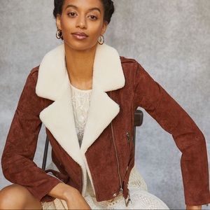 [BLANKNYC] Sherpa-Trimmed Leather Moto Jacket